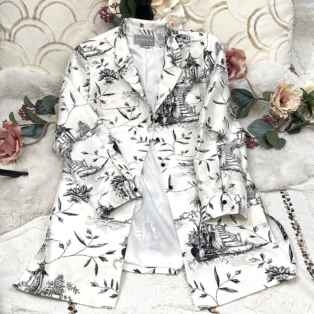 Liz Claiborne 100% Silk Long Blazer Oriental Theme - Picture 6 of 7